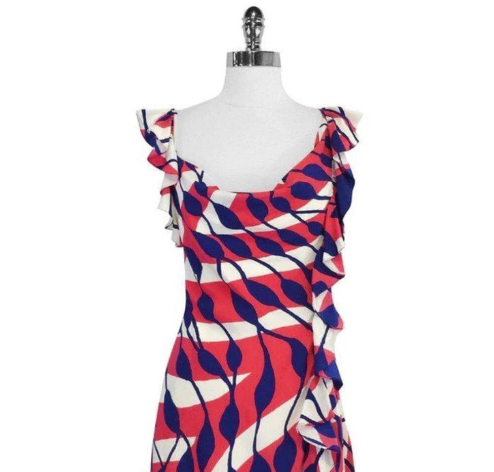 Ali Ro Womens Silk Ruffle Trim Coral, Navy, Cream Tank Size 2